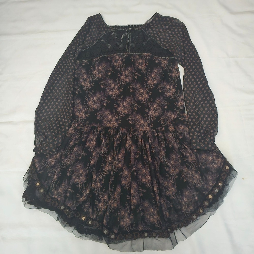 Free People Women's Midnight Garden Combo Sheer Long Sleeve Elsie Dress XS/TP - Picture 5 of 14